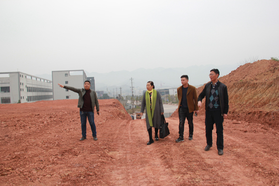 高滩镇副镇长梁鹏程（左一）向本刊记者介绍工业场地使用情况  .JPG
